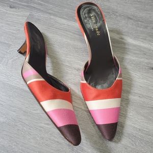 Kate Spade Tricolor Stripe Silk Kitten Heel Mules